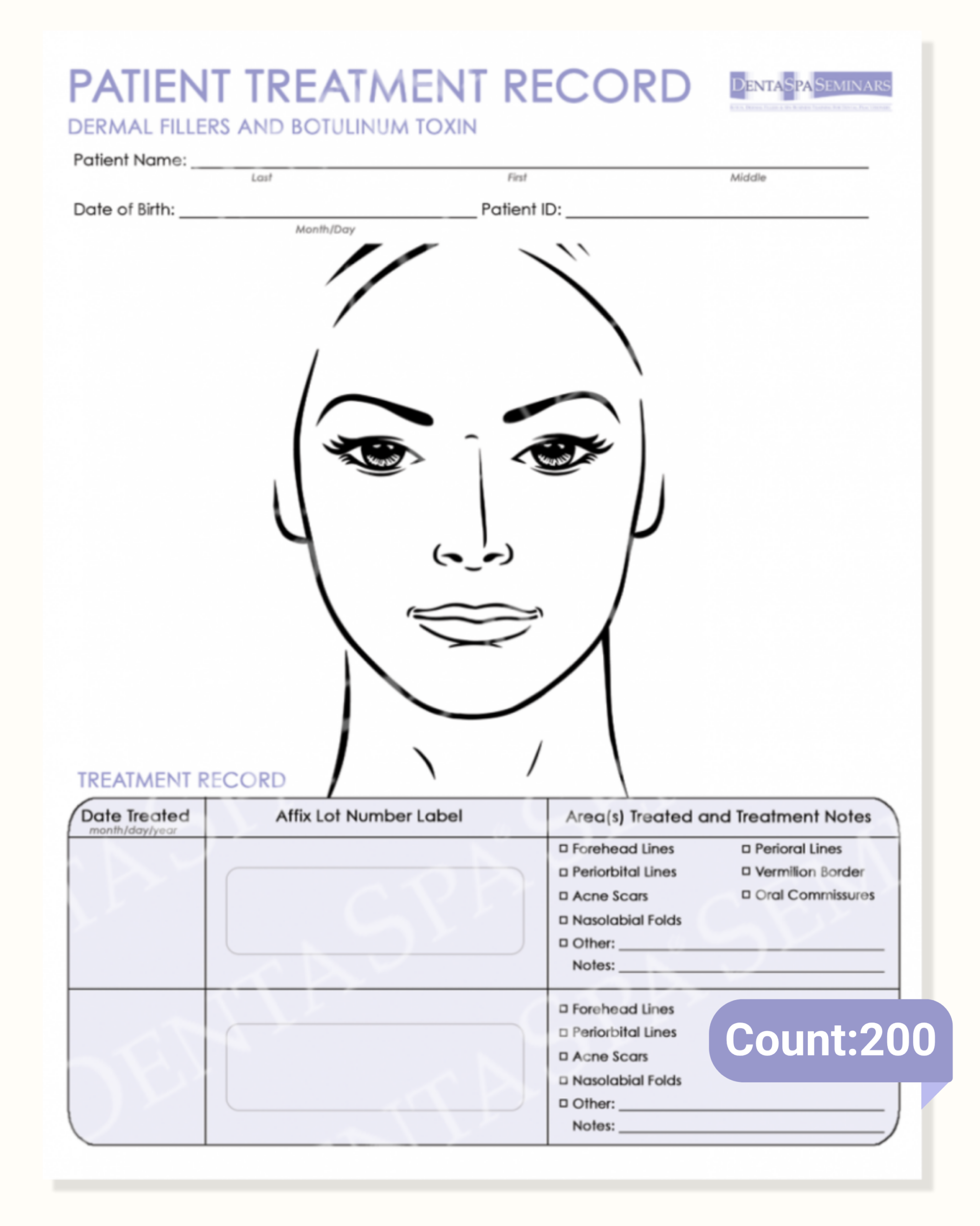 Botox and Dermal Filler Treatment record